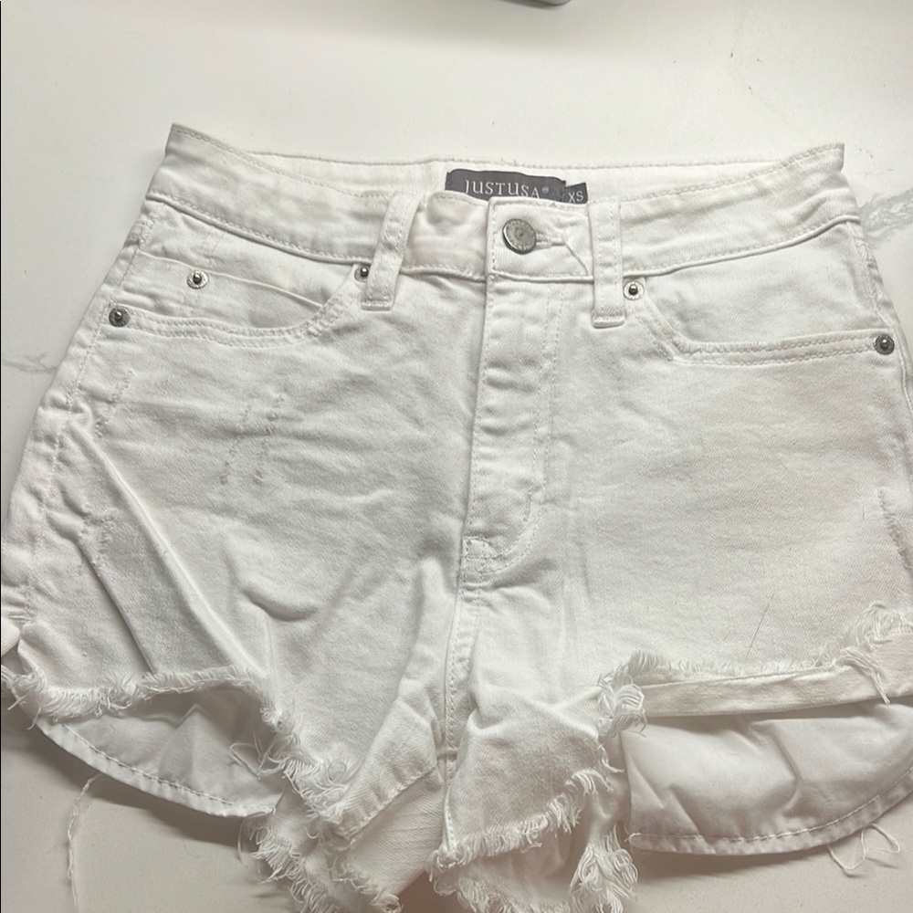 Just USA White Jean Shorts High-Waisted Frayed